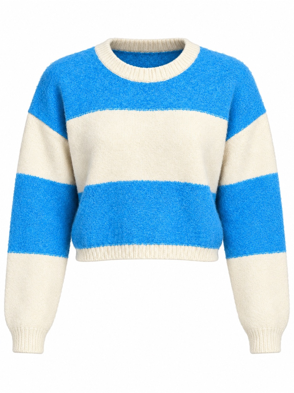 Jessica Simpson crop preppy Blue and Cream Striped Crewneck Sweater